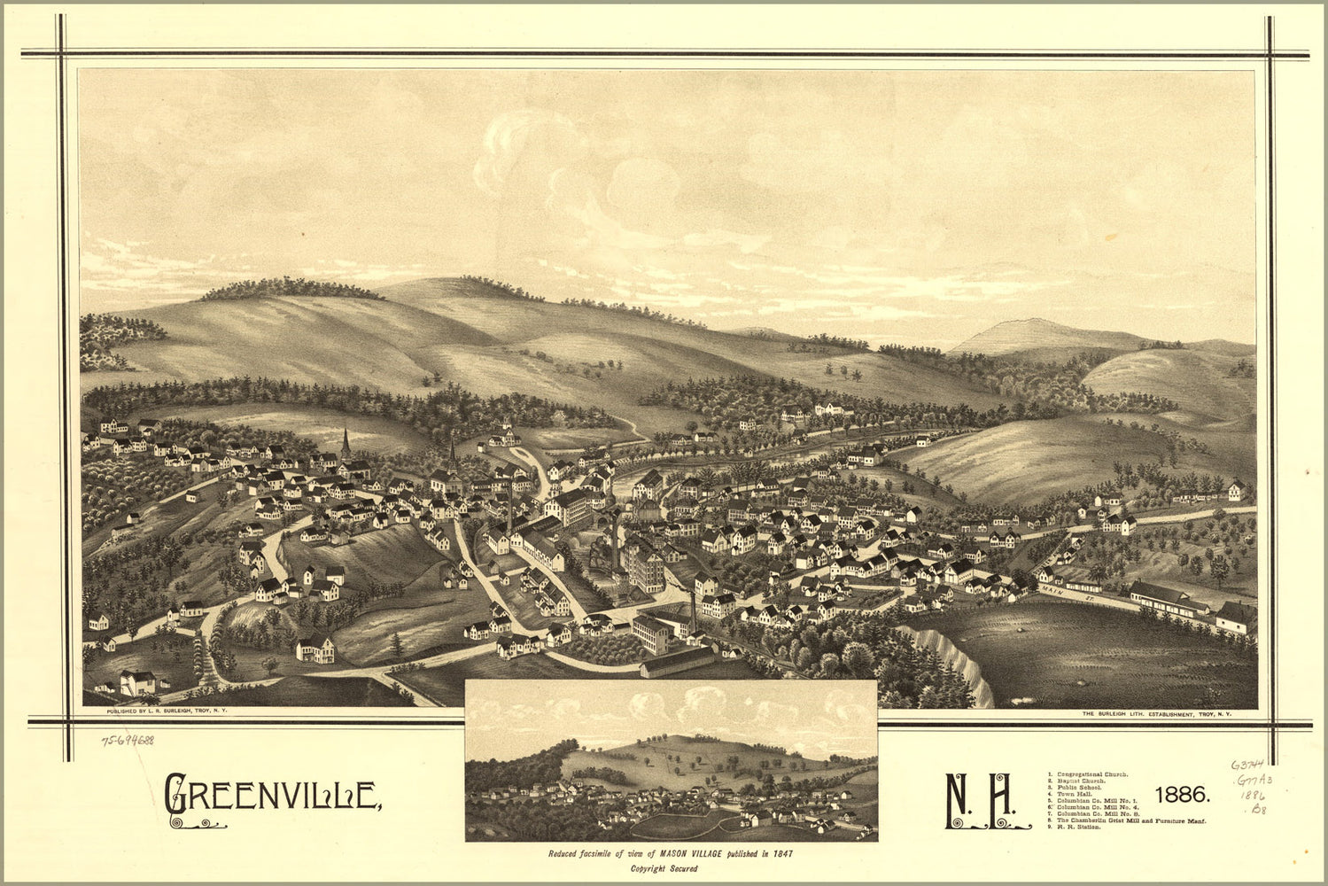 24"x36" Gallery Poster, map of Greenville, New hampshire 1886