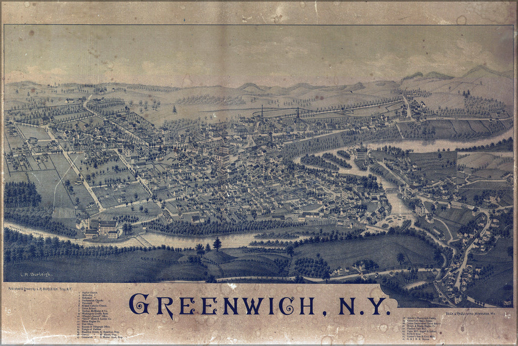 24"x36" Gallery Poster, map of Greenwich, New york 1885