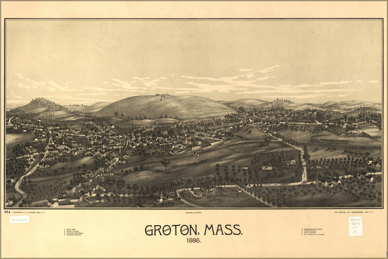 24"x36" Gallery Poster, map of Groton, Massachusetts 1886