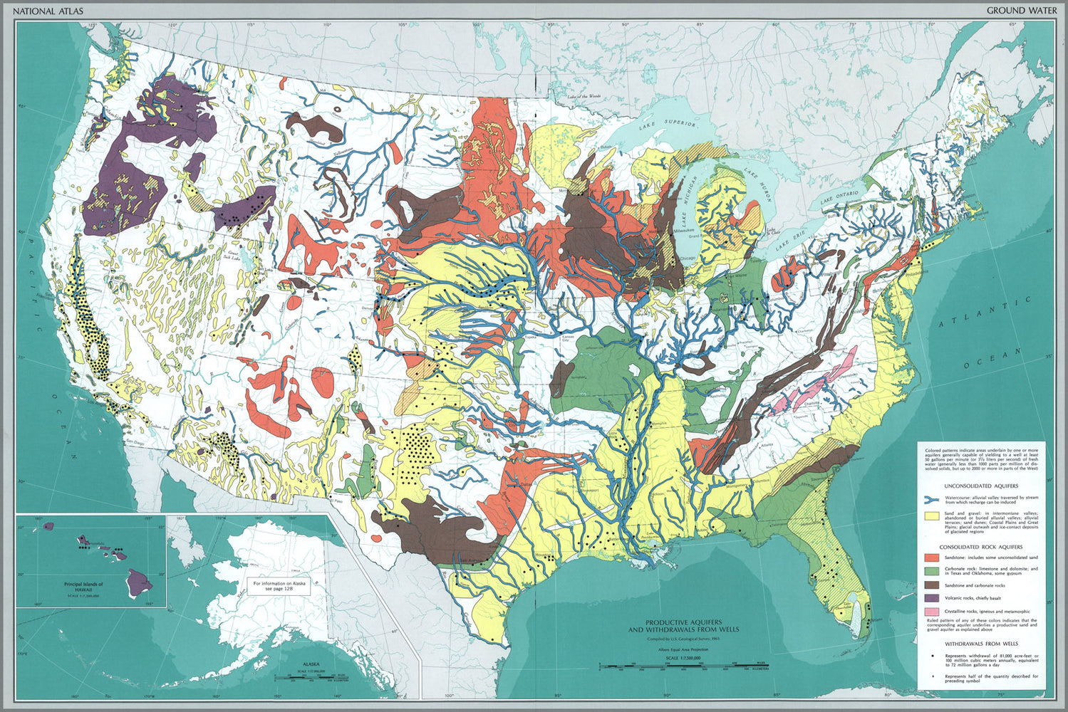 24"x36" Gallery Poster, map of Ground Water in united states pub 1970