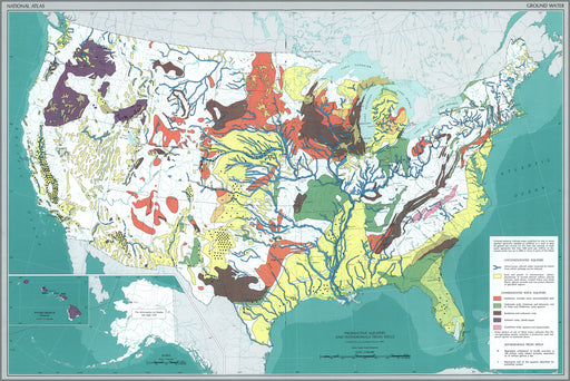 24"x36" Gallery Poster, map of Ground Water in united states pub 1970