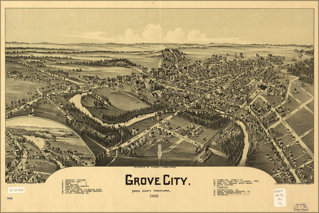 24"x36" Gallery Poster, map of Grove City, Pennsylvania 1901