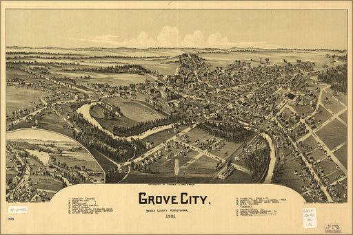 24"x36" Gallery Poster, map of Grove City, Pennsylvania 1901