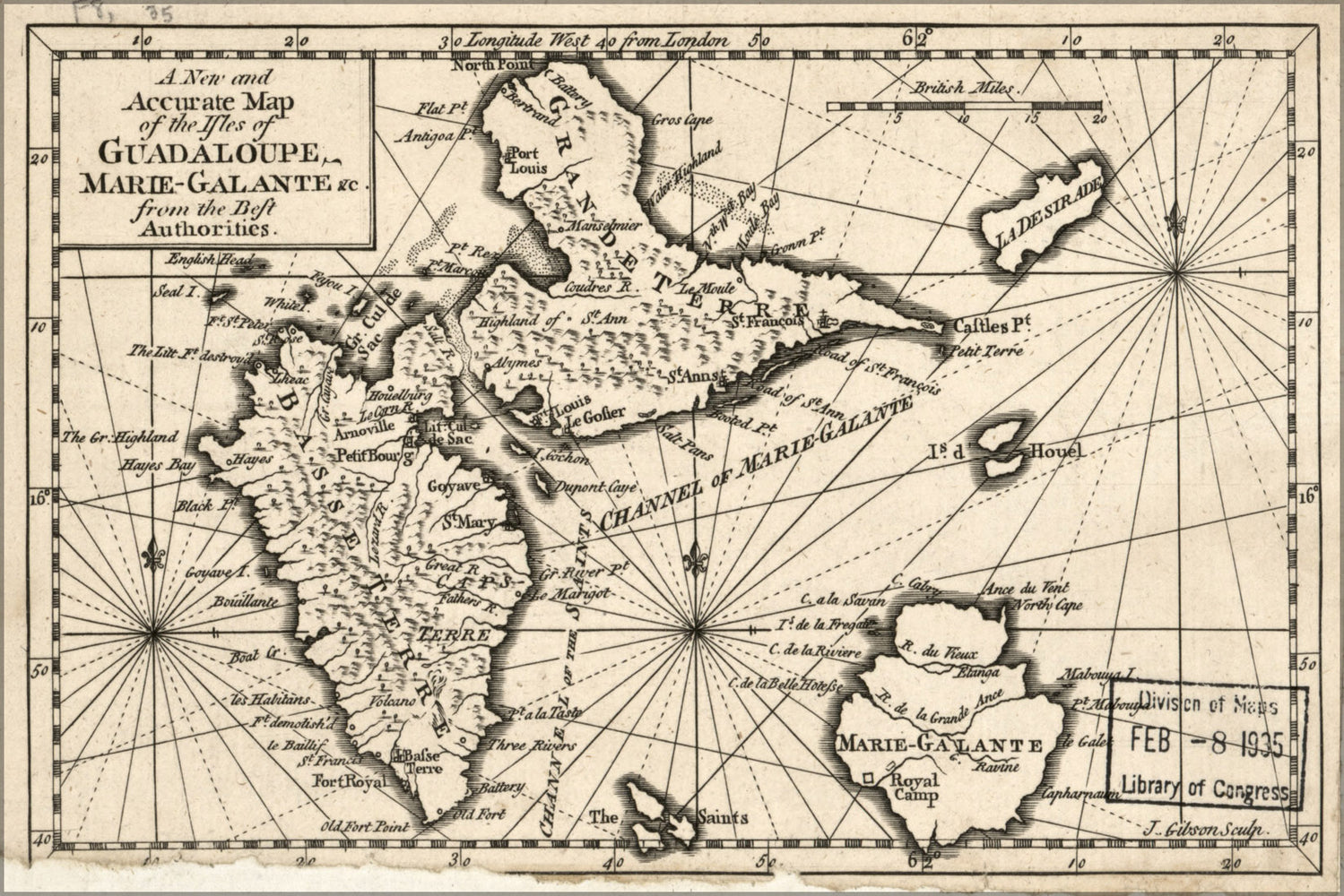 24"x36" Gallery Poster, map of Guadeloupe Marie Galante 1759