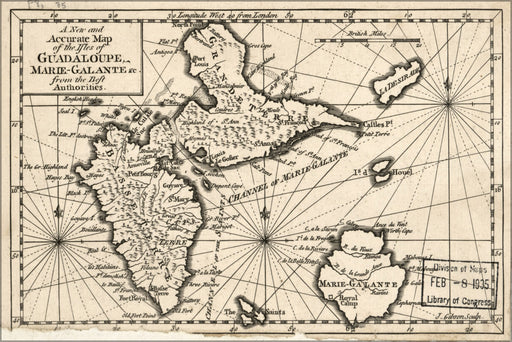 24"x36" Gallery Poster, map of Guadeloupe Marie Galante 1759