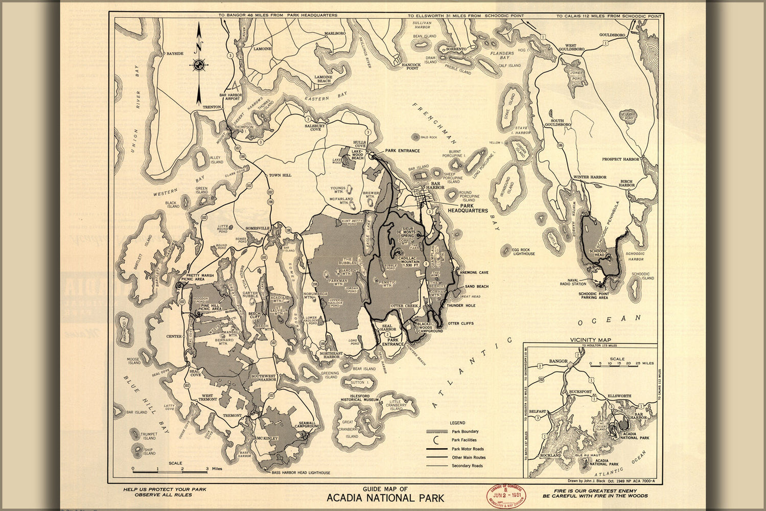 24"x36" Gallery Poster, map of Guide Map of Acadia National Park 1949