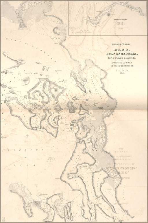 24"x36" Gallery Poster, map of Gulf of Georgia Straits of Fuca 1841