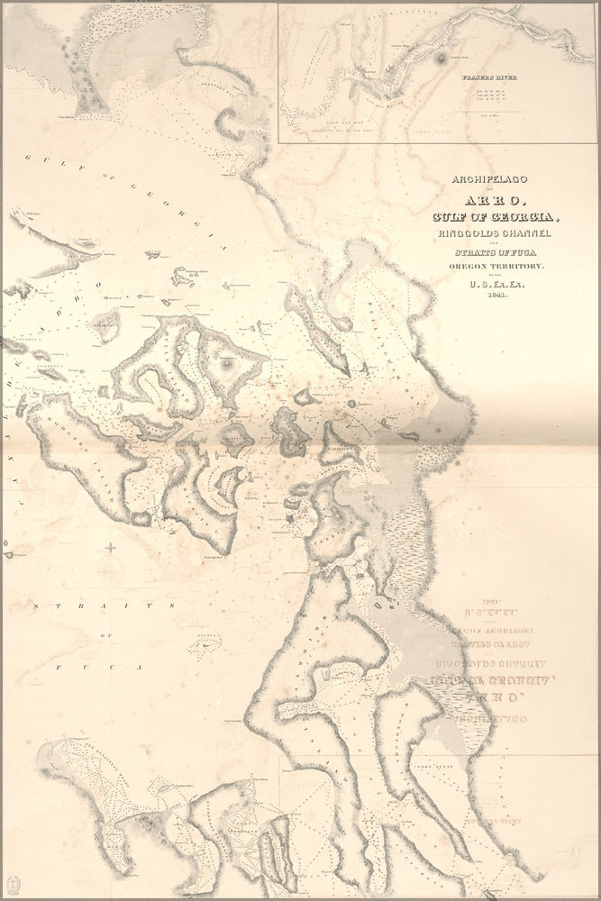 24"x36" Gallery Poster, map of Gulf of Georgia Straits of Fuca 1841