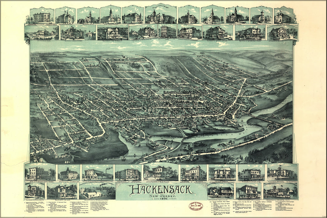 24"x36" Gallery Poster, map of Hackensack, New Jersey 1896