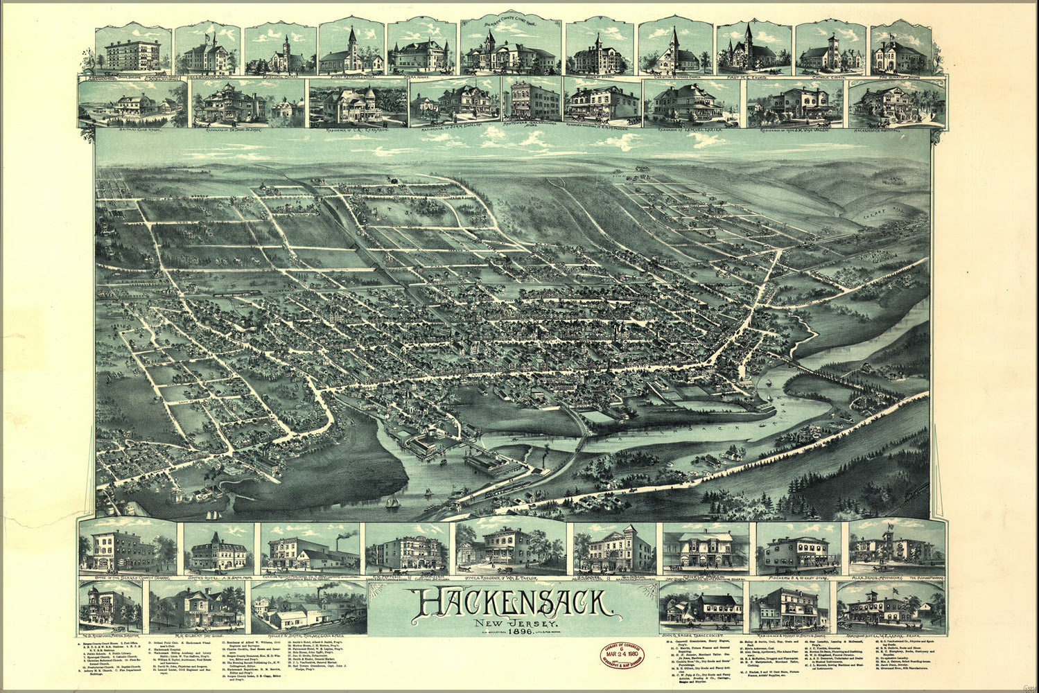 24"x36" Gallery Poster, map of Hackensack, New Jersey 1896