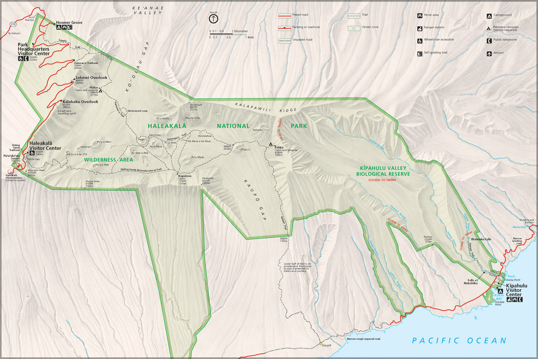 24"x36" Gallery Poster, map of Haleakala National Park, Hawaii. 2008