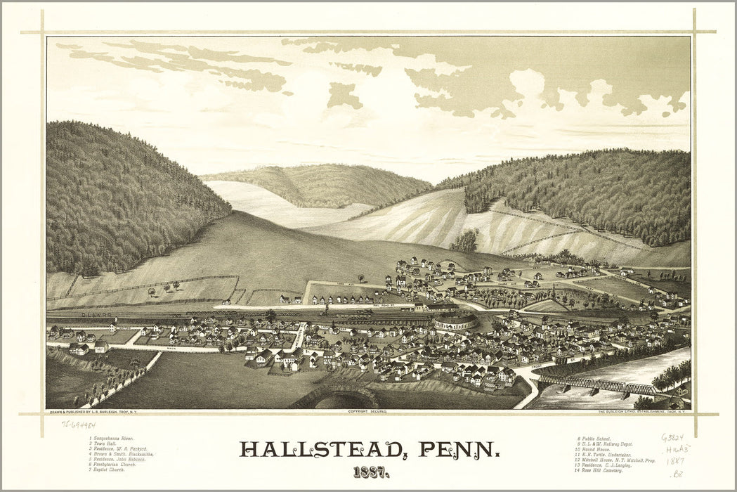 24"x36" Gallery Poster, map of Hallstead, Pennsylvania 1887
