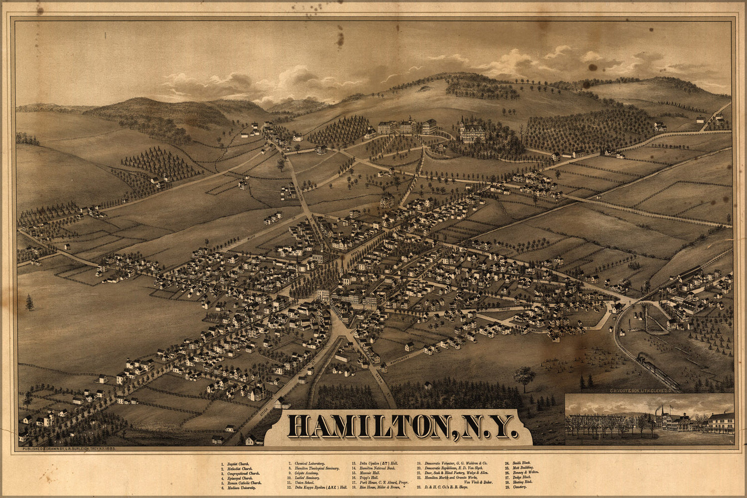 24"x36" Gallery Poster, map of Hamilton, New york 1885