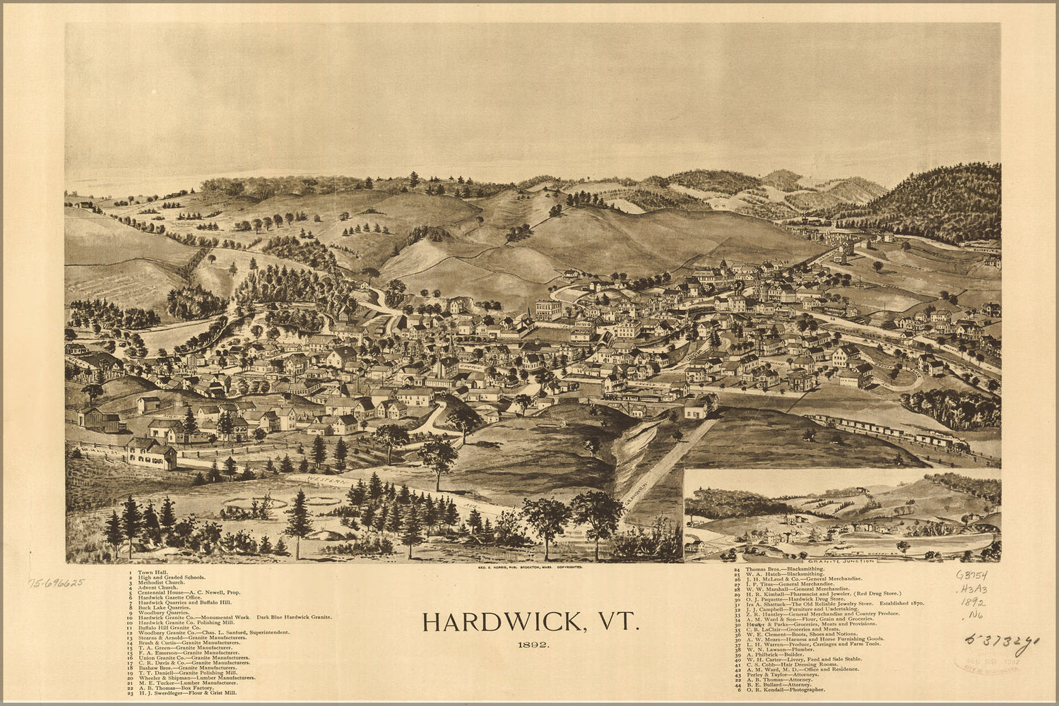 24"x36" Gallery Poster, map of Hardwick, Vermont 1892