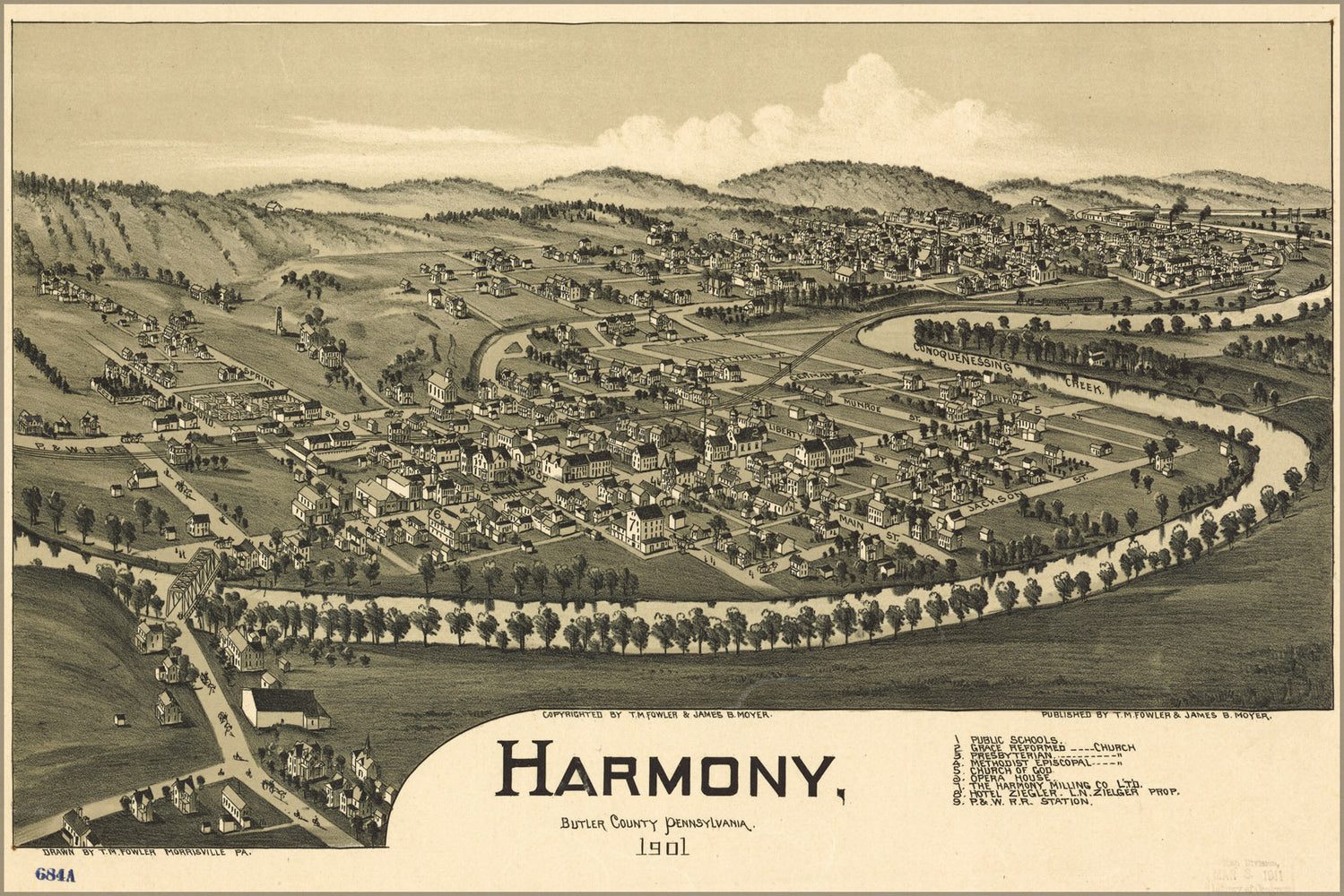 24"x36" Gallery Poster, map of Harmony, Pennsylvania 1901