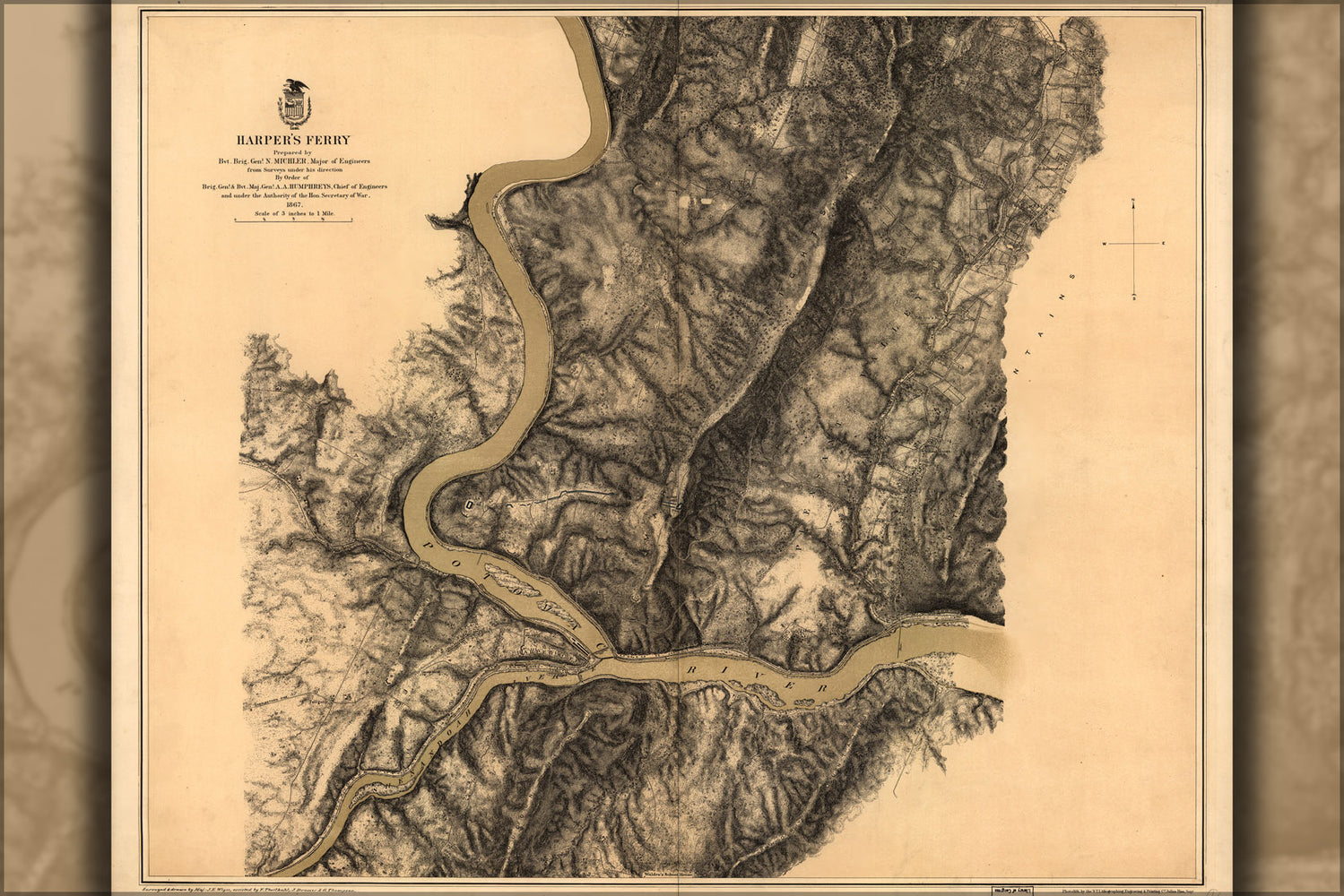 24"x36" Gallery Poster, map of Harpers Ferry 1863