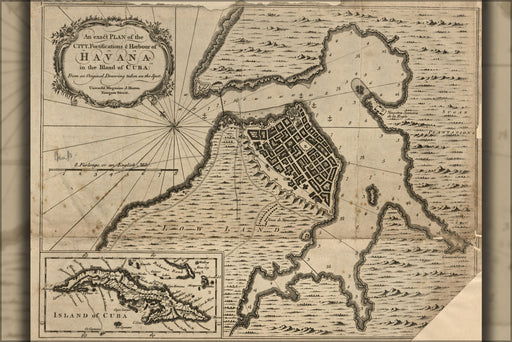 24"x36" Gallery Poster, map of Havana, Cuba 1762