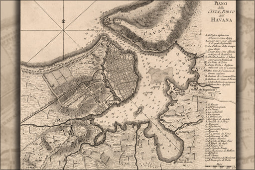 24"x36" Gallery Poster, map of Havana Cuba 1763 in italian