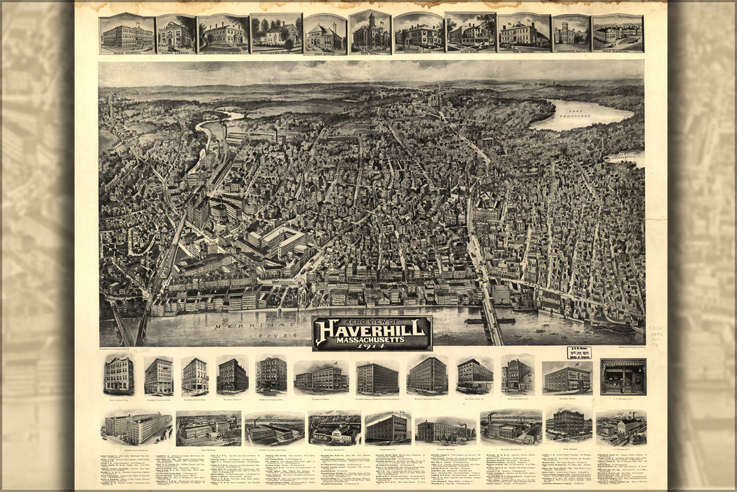 24"x36" Gallery Poster, map of Haverhill, Massachusetts 1914