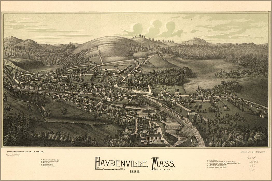 24"x36" Gallery Poster, map of Haydenville, Massachusetts 1886