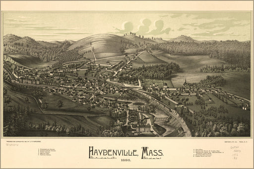 24"x36" Gallery Poster, map of Haydenville, Massachusetts 1886