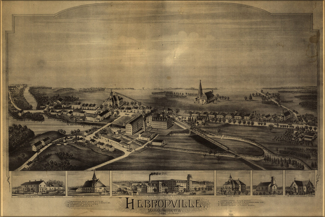 24"x36" Gallery Poster, map of Hebronville, Massachusetts 1891