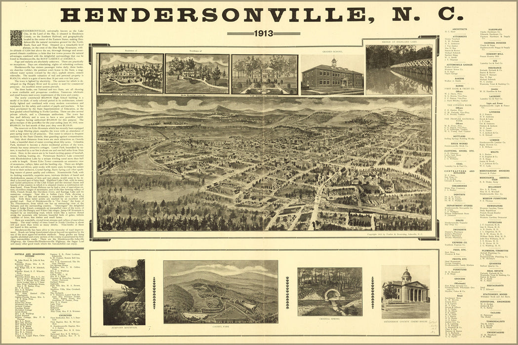 24"x36" Gallery Poster, map of Hendersonville, North carolina 1913
