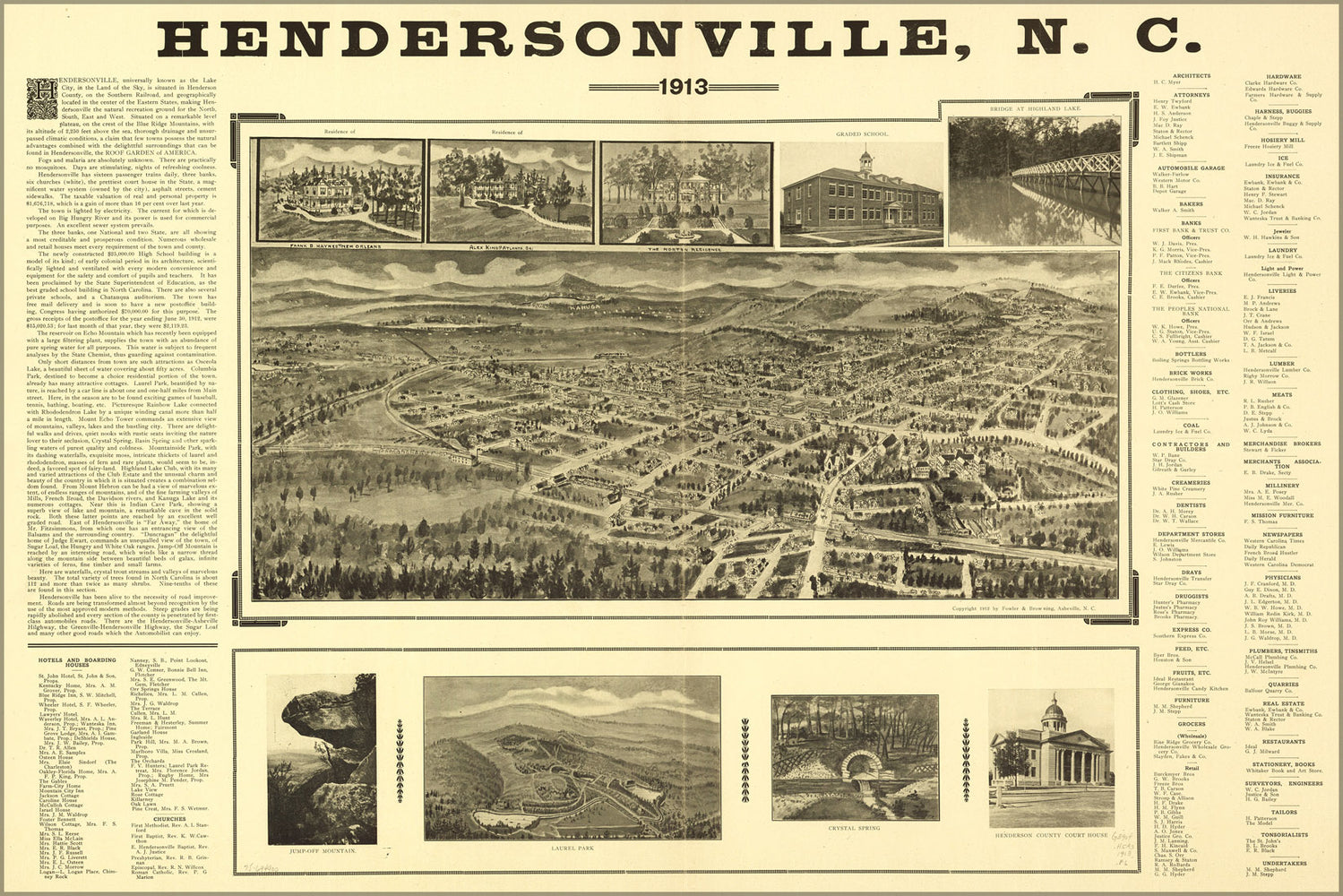 24"x36" Gallery Poster, map of Hendersonville, North carolina 1913