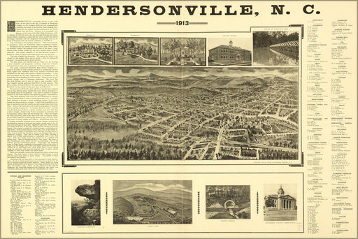 24"x36" Gallery Poster, map of Hendersonville, North carolina 1913