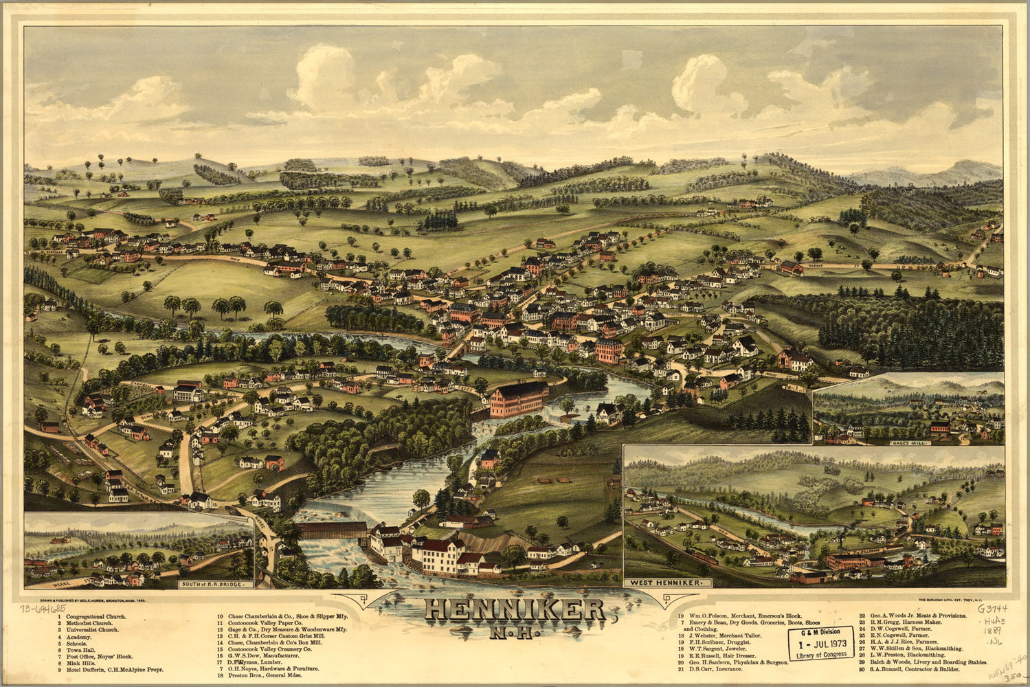 24"x36" Gallery Poster, map of Henniker, New hampshire 1889