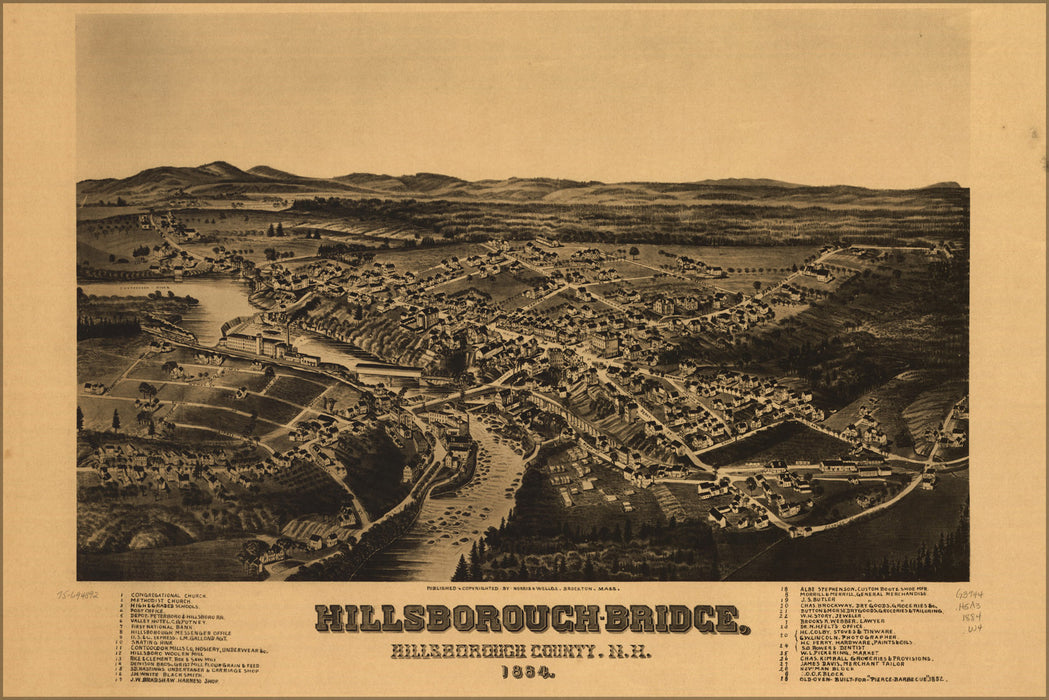 24"x36" Gallery Poster, map of Hillsborough Bridge new hampshire 1884
