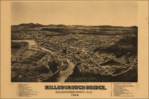 24"x36" Gallery Poster, map of Hillsborough Bridge new hampshire 1884