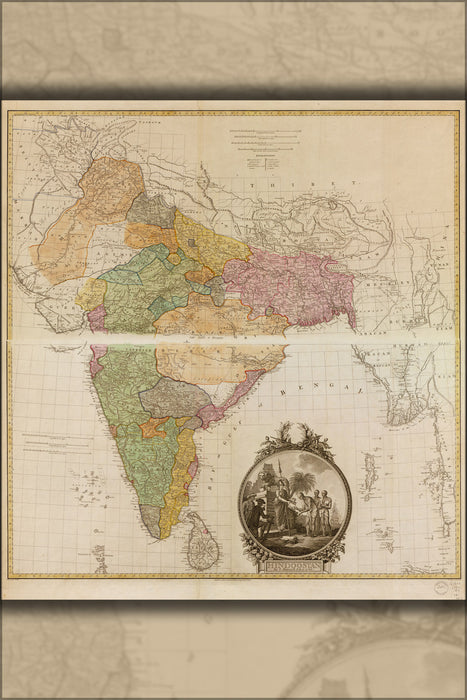 24"x36" Gallery Poster, map of Hindoostan india 1782