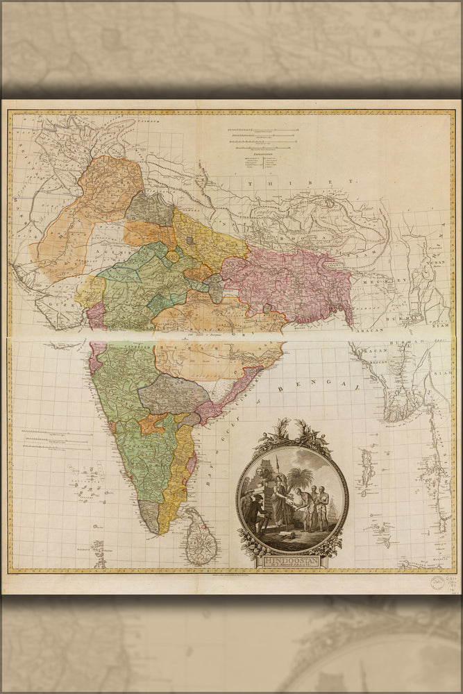 24"x36" Gallery Poster, map of Hindoostan india 1782