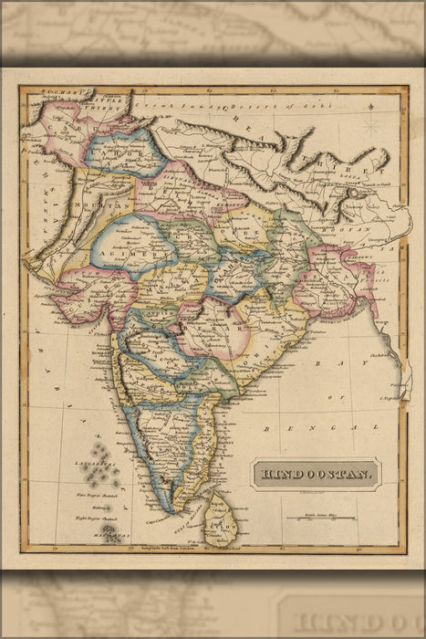 24"x36" Gallery Poster, map of Hindoostan india 1817