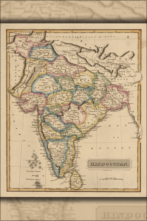 24"x36" Gallery Poster, map of Hindoostan india 1817