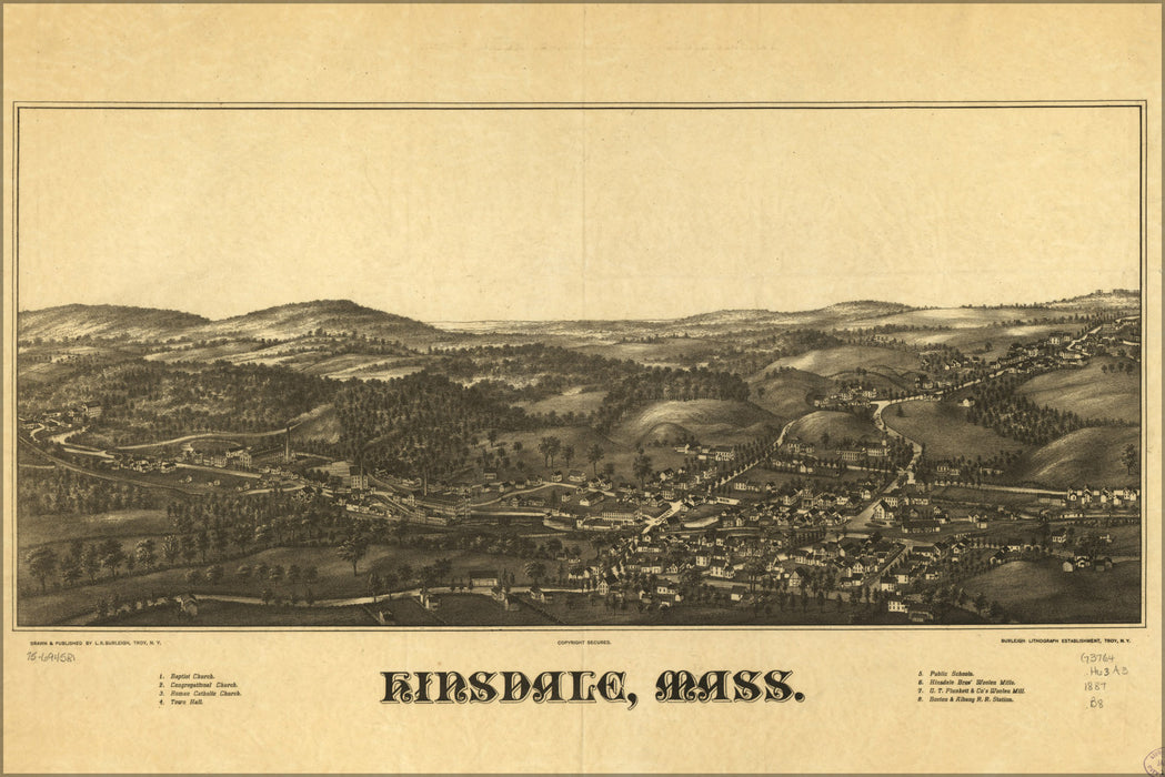 24"x36" Gallery Poster, map of Hinsdale, Massachusetts 1887