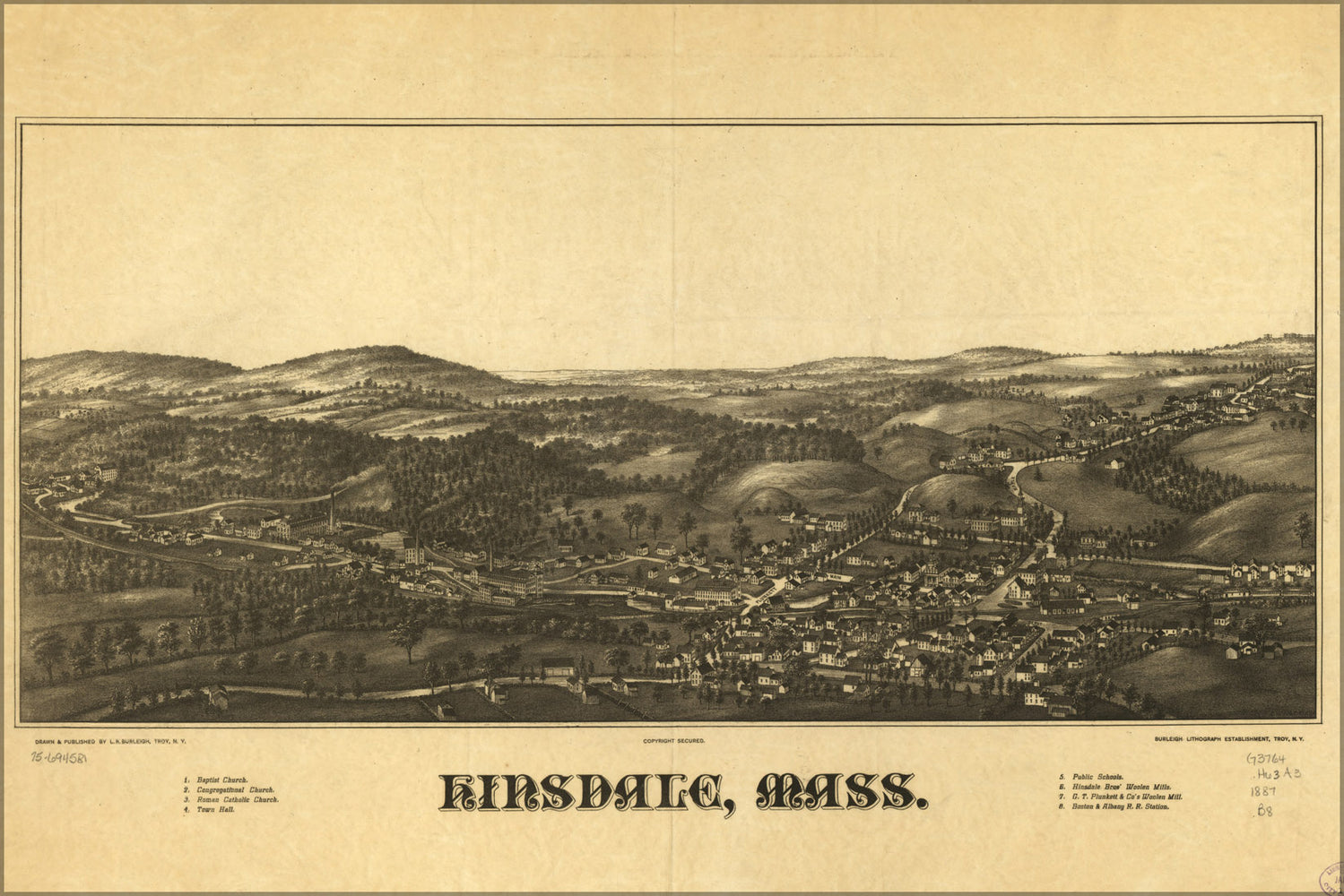 24"x36" Gallery Poster, map of Hinsdale, Massachusetts 1887