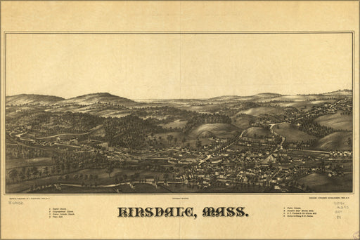 24"x36" Gallery Poster, map of Hinsdale, Massachusetts 1887