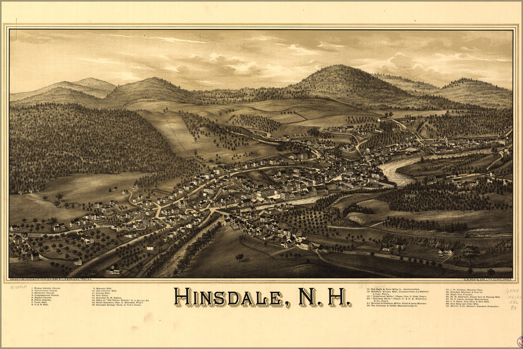24"x36" Gallery Poster, map of Hinsdale new hampshire 1886