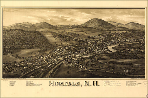 24"x36" Gallery Poster, map of Hinsdale new hampshire 1886