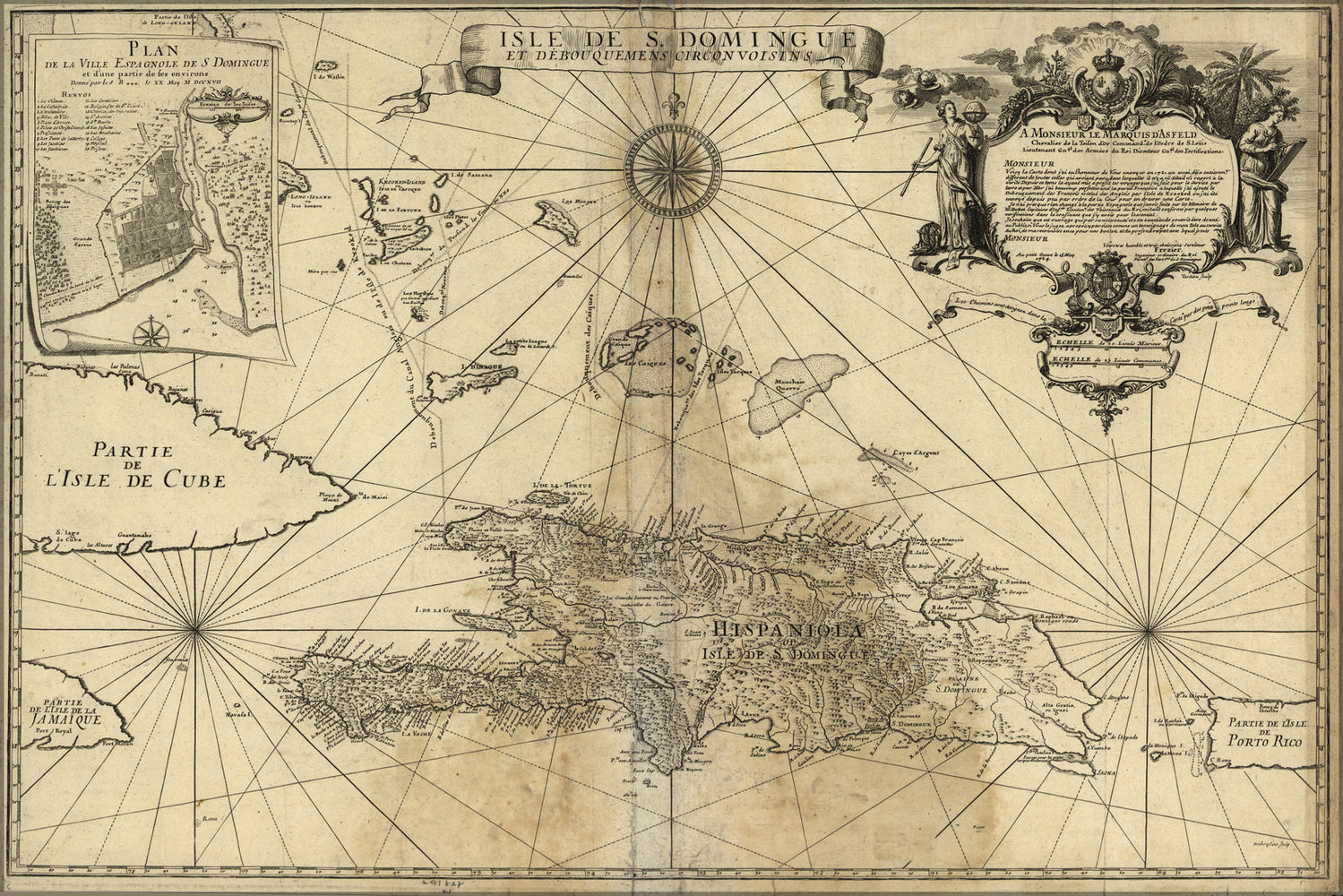 24"x36" Gallery Poster, map of Hispaniola haiti dominican republic 1724