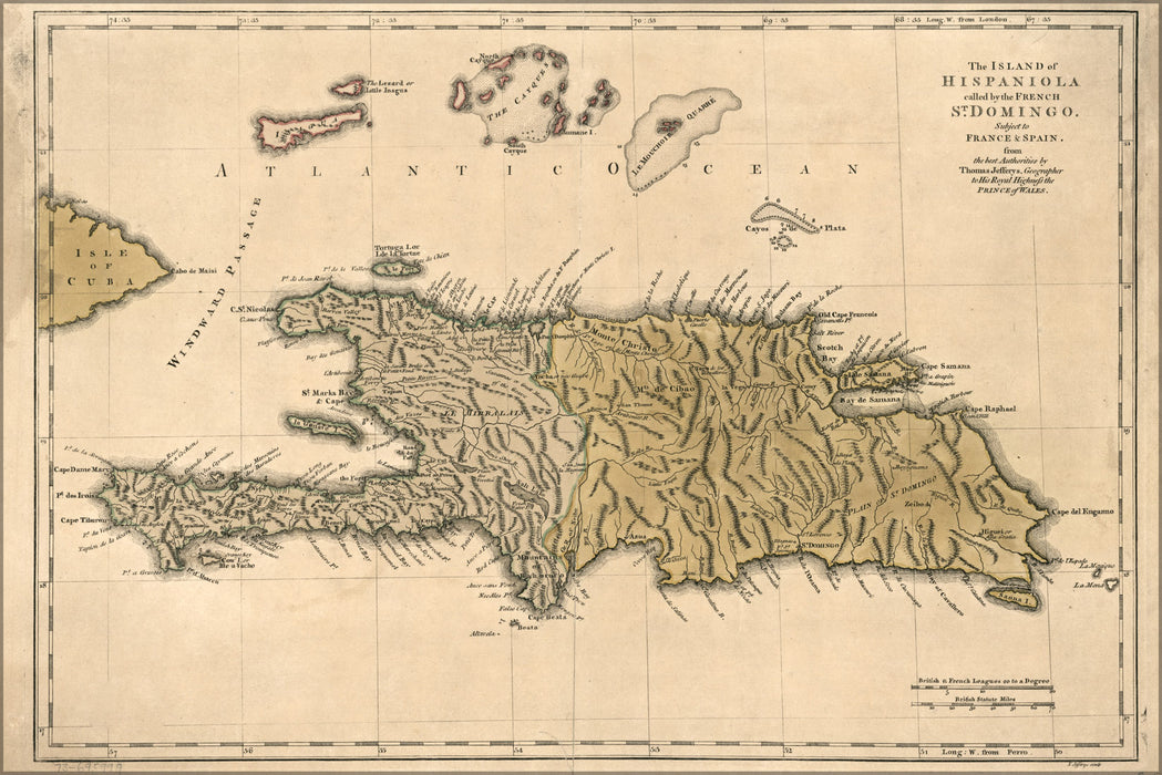 24"x36" Gallery Poster, map of Hispaniola haiti dominican republic 1762