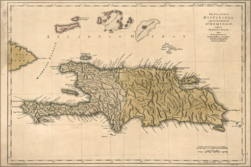 24"x36" Gallery Poster, map of Hispaniola haiti dominican republic 1762