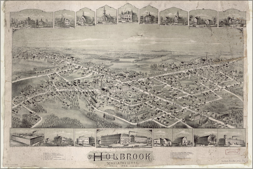 24"x36" Gallery Poster, map of Holbrook, Massachusetts, 1892