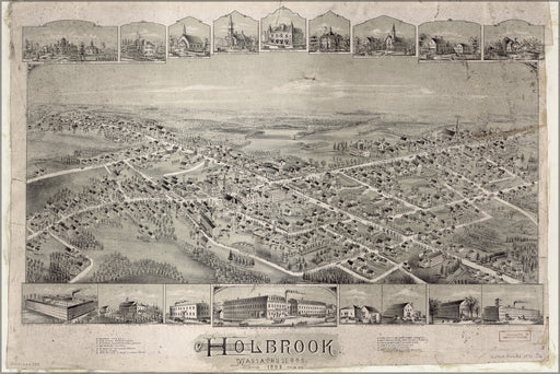 24"x36" Gallery Poster, map of Holbrook, Massachusetts, 1892
