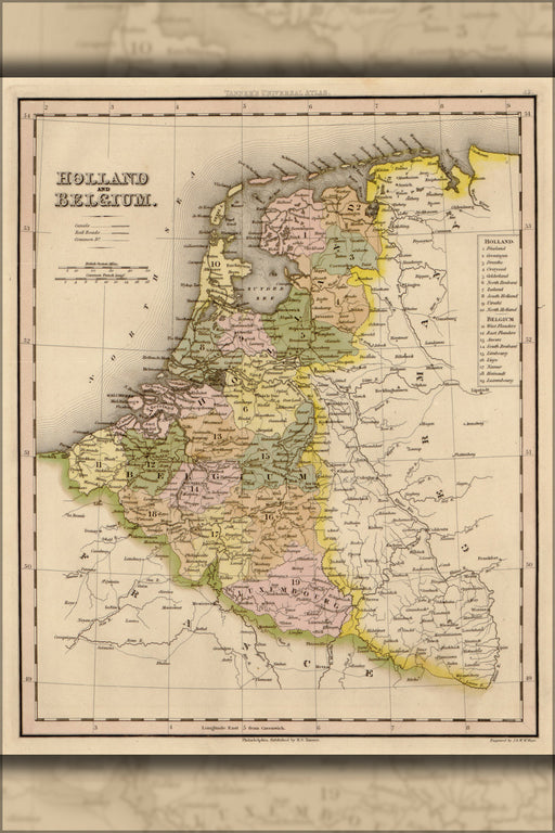 24"x36" Gallery Poster, map of Holland and Belgium 1844