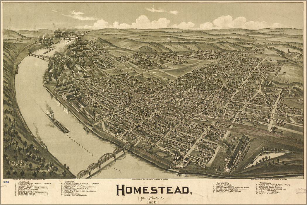 24"x36" Gallery Poster, map of Homestead, Pennsylvania, 1902