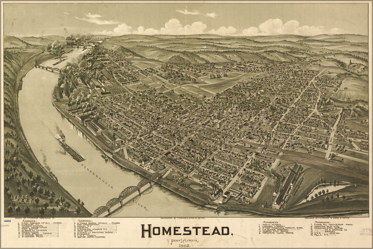 24"x36" Gallery Poster, map of Homestead, Pennsylvania, 1902