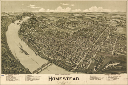 24"x36" Gallery Poster, map of Homestead, Pennsylvania, 1902
